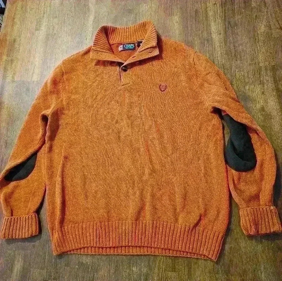 Mens Chaps orange sweater with elbow pads M - Picture 1 of 4